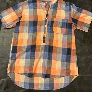 Plaid Mens Shirt - Blue and Orange - Medium